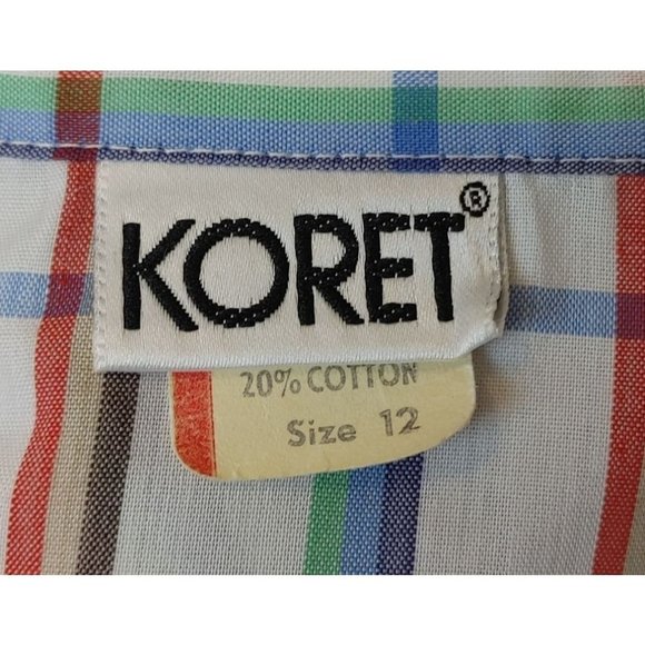 KORET Womens 12 Red Blue Checkered Ruffle Front Button Up Shirt Ruffle Sleeves - Picture 3 of 4